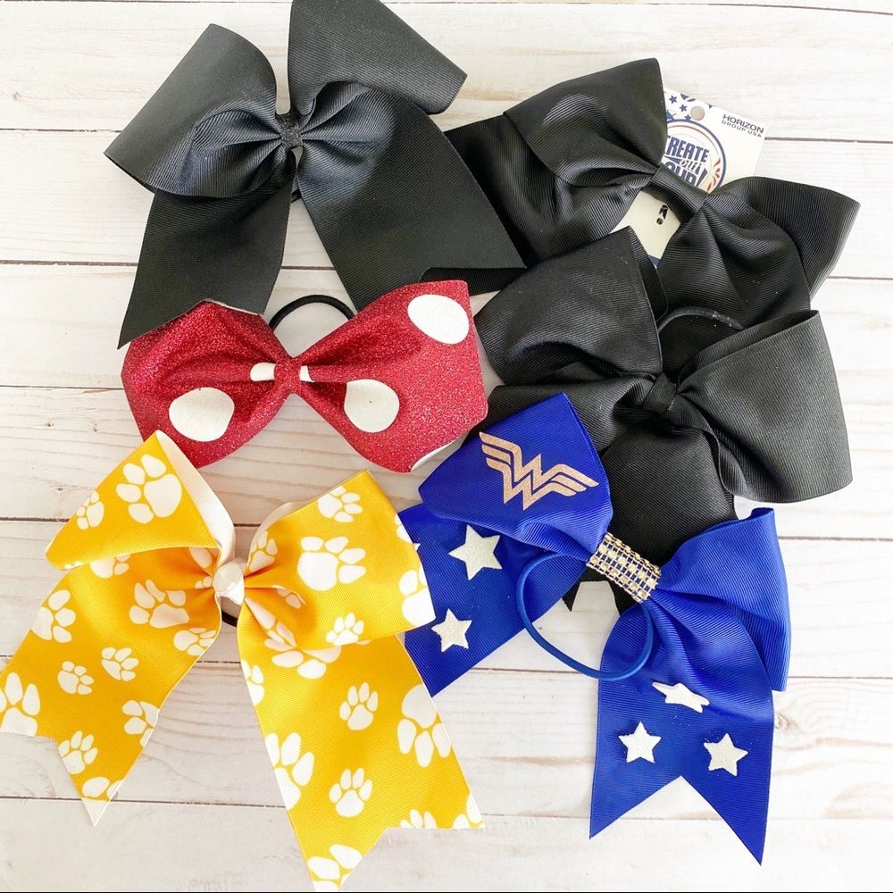 Girls hair bows Cheer bow lot of 6 Wonder Woman paw print solid black
